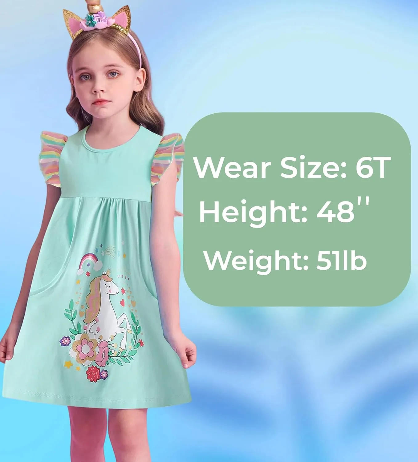 DXTON Toddler Girls Dresses Easter Rainbow Short Sleeve Cotton Casual Summer Birthday School Sundress