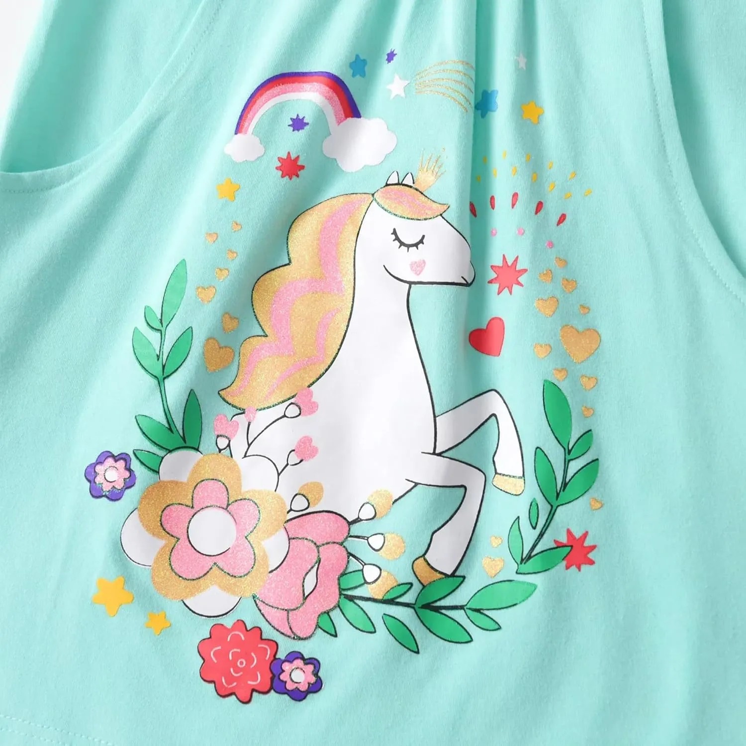 DXTON Toddler Girls Dresses Easter Rainbow Short Sleeve Cotton Casual Summer Birthday School Sundress