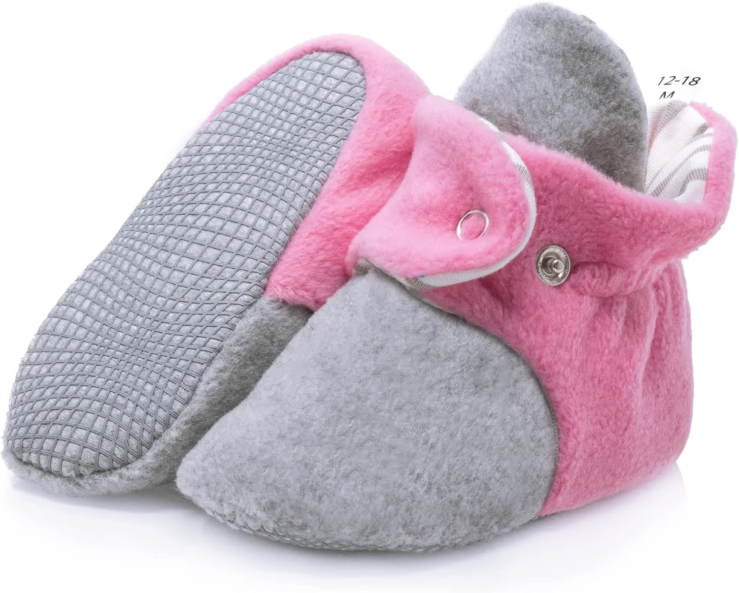 Ella Bonna Fleece Baby Booties, Three Snap Baby Slippers, Unisex Baby Gifts, Non-Slip Newborn Booties for Boys and Girls, Infant Baby Shower Shoes Months