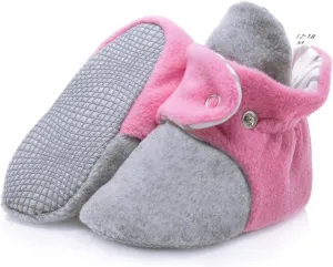 Ella Bonna Fleece Baby Booties, Three Snap Baby Slippers, Unisex Baby Gifts, Non-Slip Newborn Booties for Boys and Girls, Infant Baby Shower Shoes Months