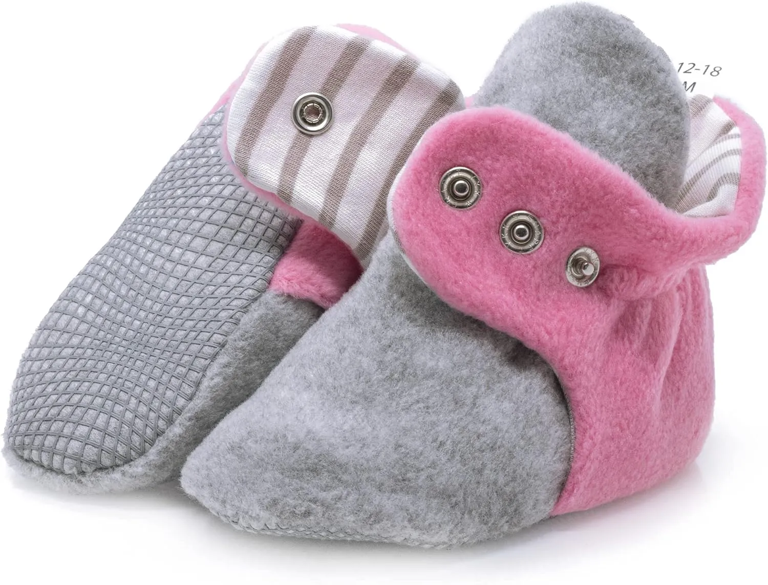 Ella Bonna Fleece Baby Booties, Three Snap Baby Slippers, Unisex Baby Gifts, Non-Slip Newborn Booties for Boys and Girls, Infant Baby Shower Shoes Months
