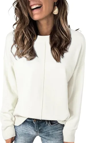 EVALESS Womens Fall Sweaters 2024 Fashion Crewneck Long Sleeve Pleated Knitted Casual Pullover Tops