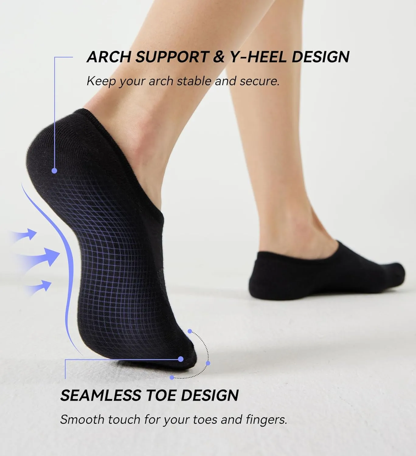 FITRELL No Show Socks Womens Cotton Cushioned Athletic Ankle Low Cut Invisible Non Slip Socks 5-8 Pairs