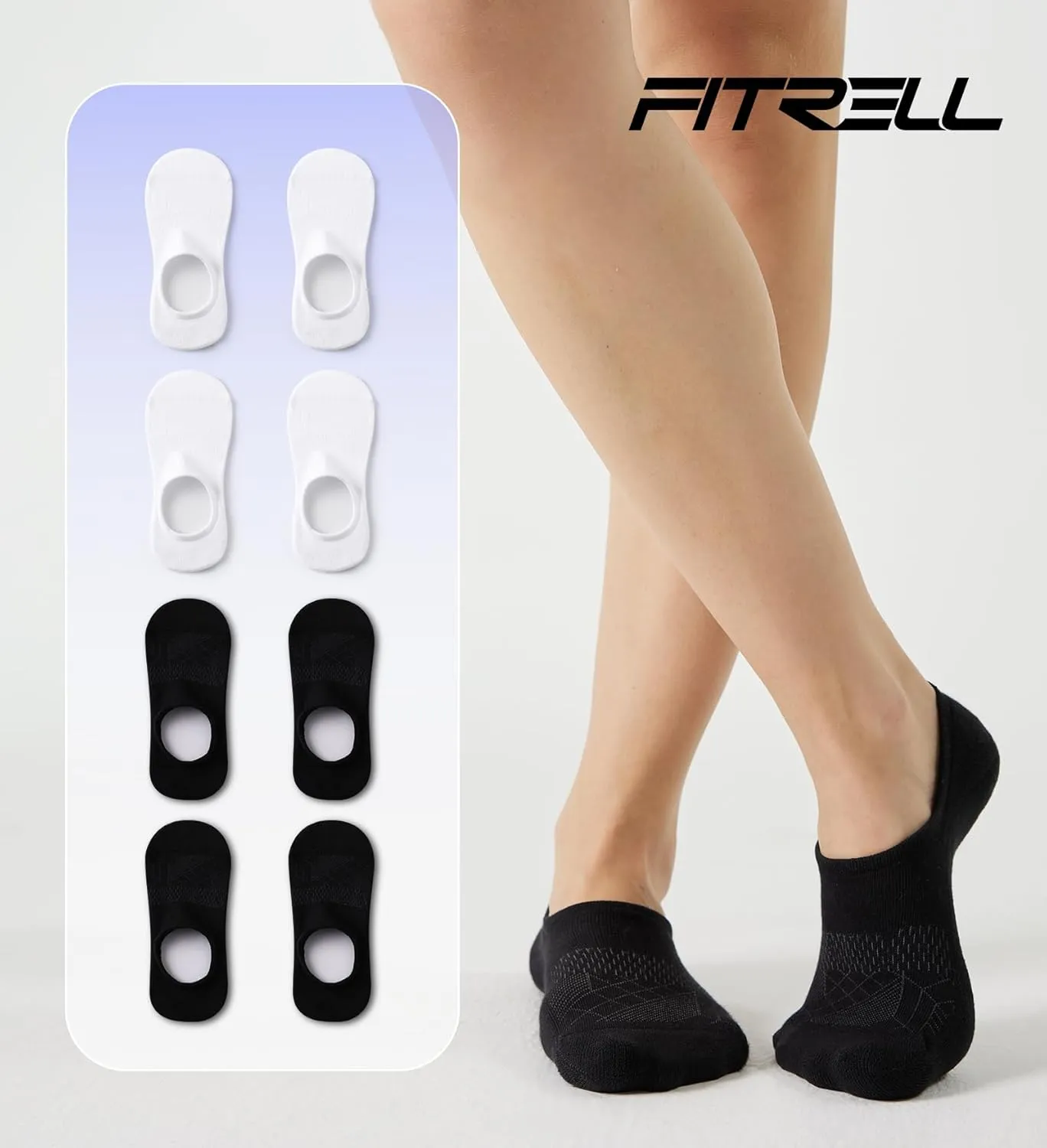 FITRELL No Show Socks Womens Cotton Cushioned Athletic Ankle Low Cut Invisible Non Slip Socks 5-8 Pairs