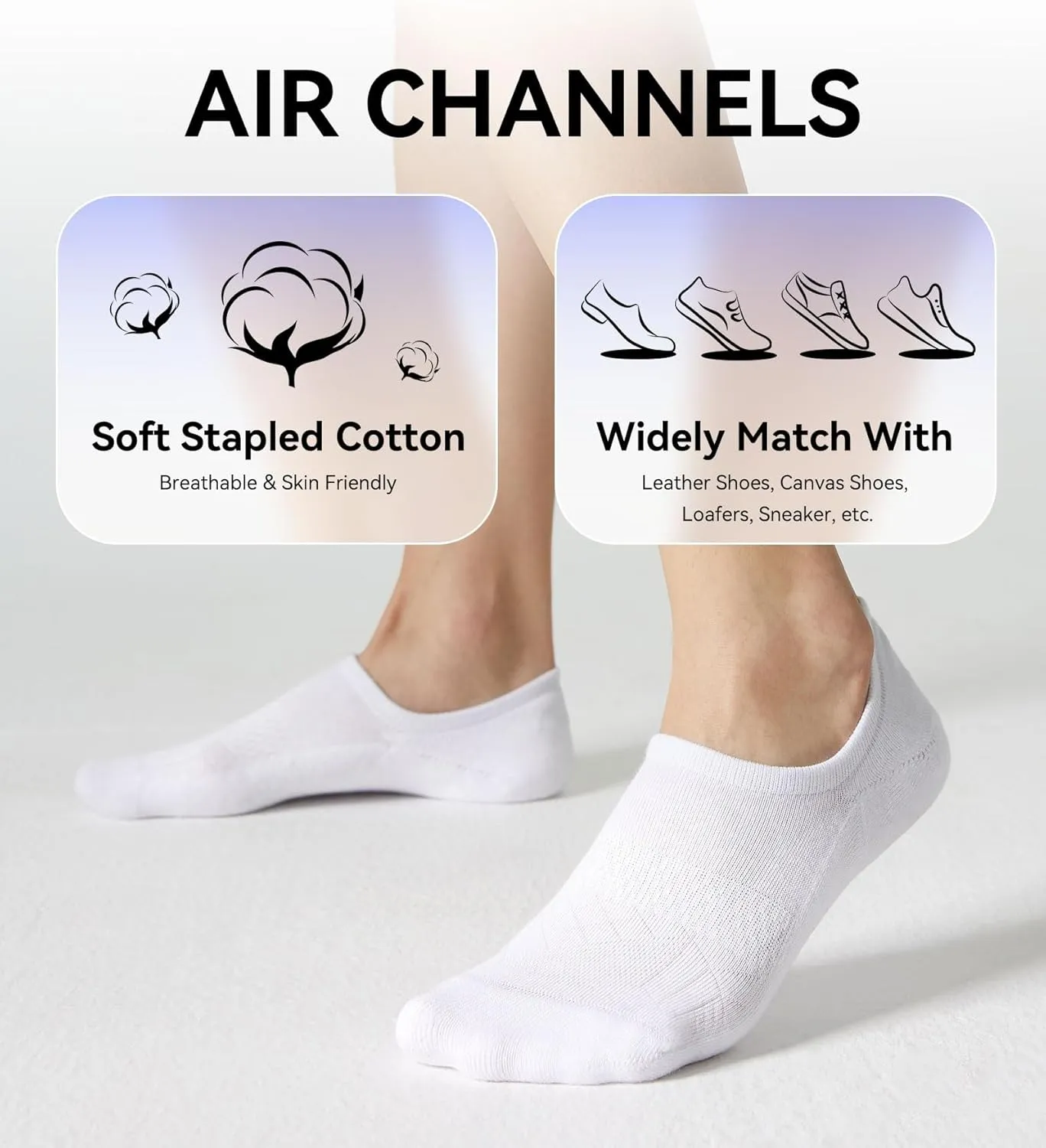 FITRELL No Show Socks Womens Cotton Cushioned Athletic Ankle Low Cut Invisible Non Slip Socks 5-8 Pairs