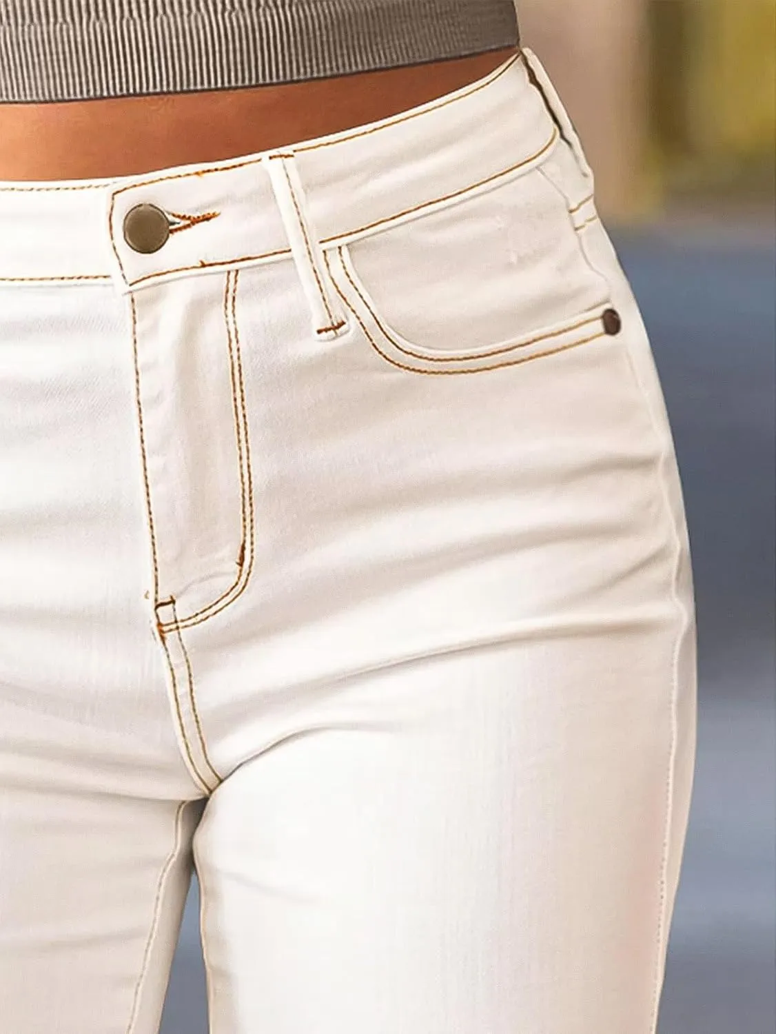 Flamingals High Waisted Bermuda Shorts for Women Ripped Raw Hem Stretchy Denim Shorts Trendy Summer Casual