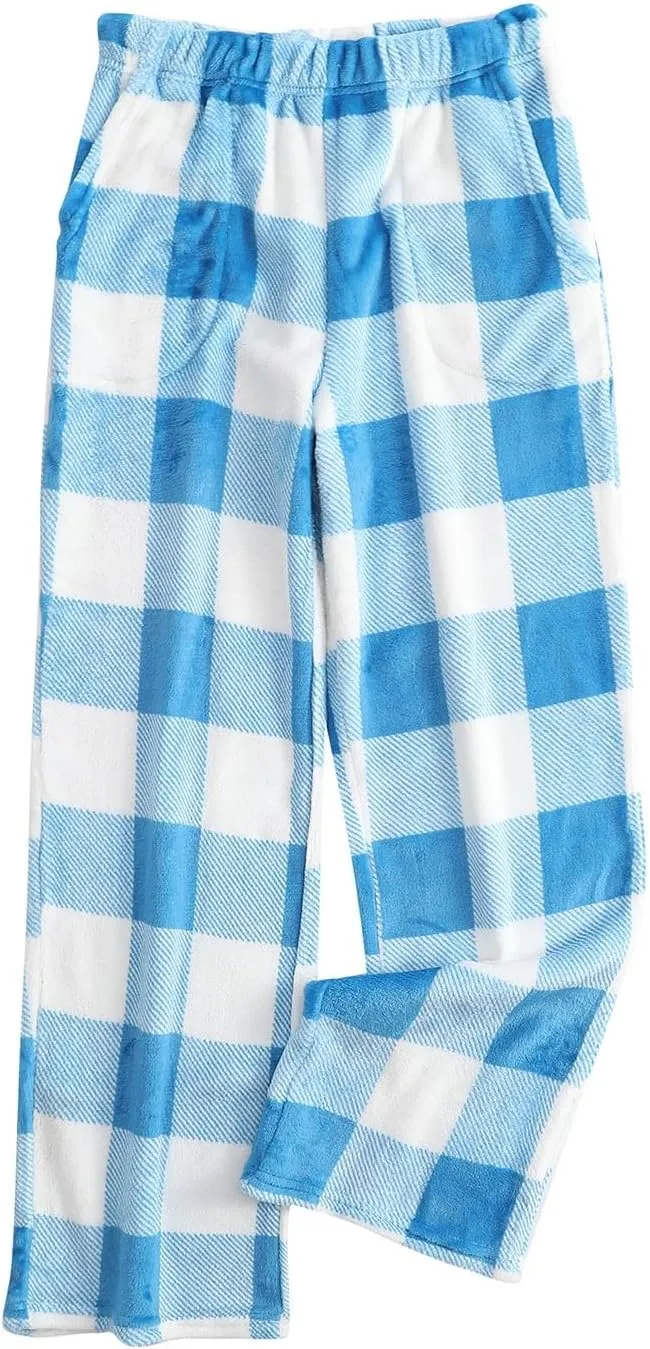 Flannel Pajama Pants Women Soft Plaid Comfy Wide Leg Lounge Pants with Pockets Lightweight Baggy Sleep Bottoms