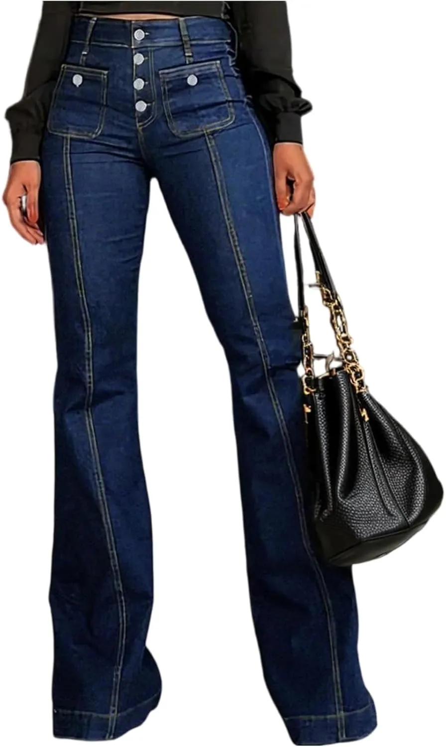 Flare Jeans for Women High Waisted Skinny Stretch Denim Pants Full Length Button Down Sexy Jeans with Pockets