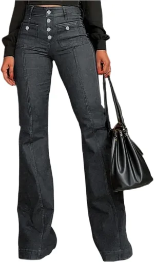 Flare Jeans for Women High Waisted Skinny Stretch Denim Pants Full Length Button Down Sexy Jeans with Pockets
