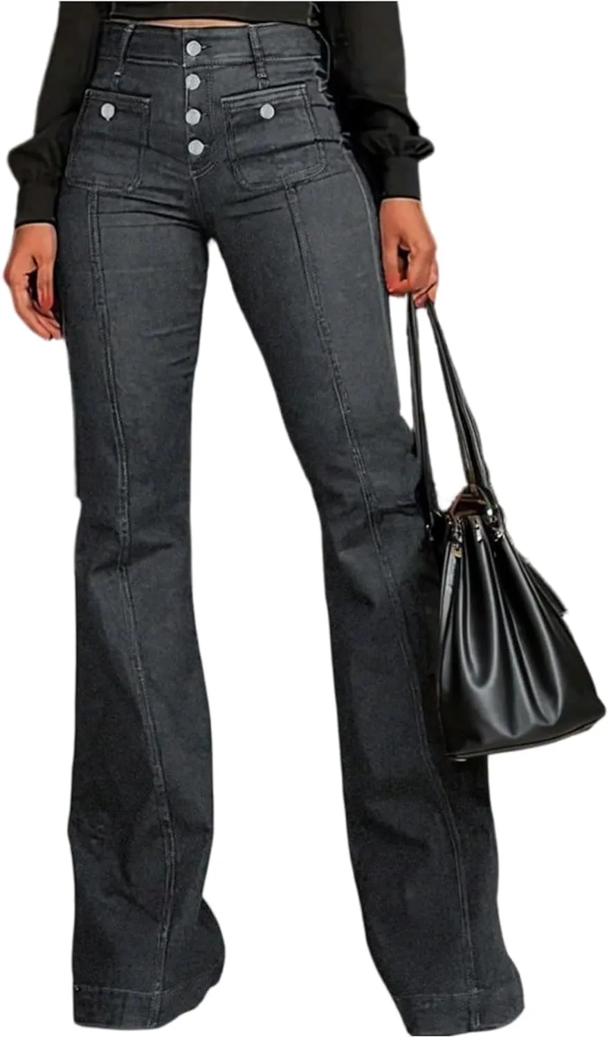 Flare Jeans for Women High Waisted Skinny Stretch Denim Pants Full Length Button Down Sexy Jeans with Pockets