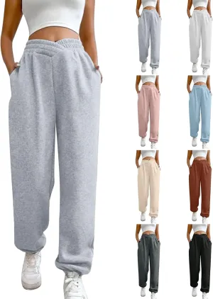 Fleece Joggers for Women Y2k Baggy Cute Sweatpants Casual Crossover High Waisted Athletic Jogger Pants with Pockets