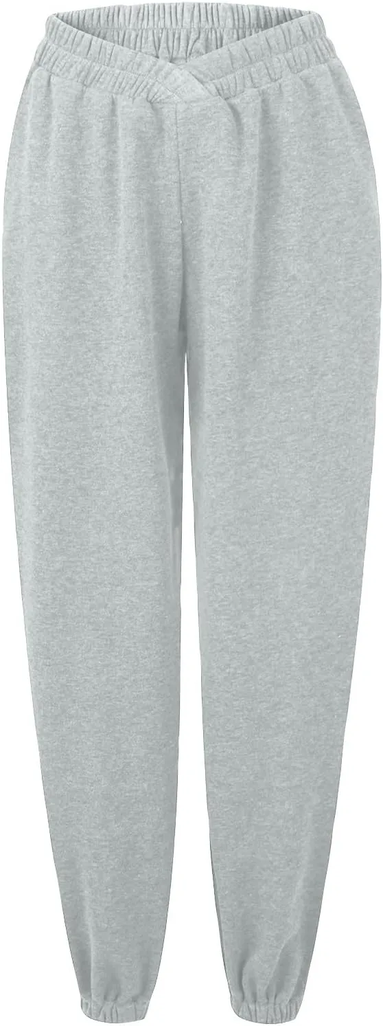 Fleece Joggers for Women Y2k Baggy Cute Sweatpants Casual Crossover High Waisted Athletic Jogger Pants with Pockets