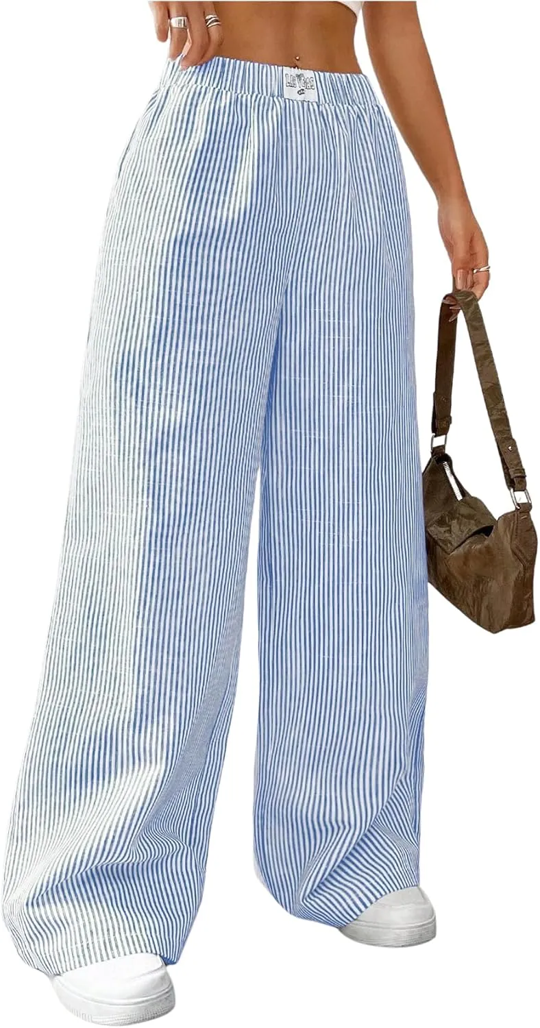 Floerns Girl's Baggy Wide Leg Sweatpants Elastic Waist Loose Track Pants with Pockets