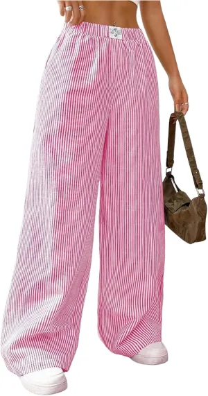 Floerns Girl's Baggy Wide Leg Sweatpants Elastic Waist Loose Track Pants with Pockets