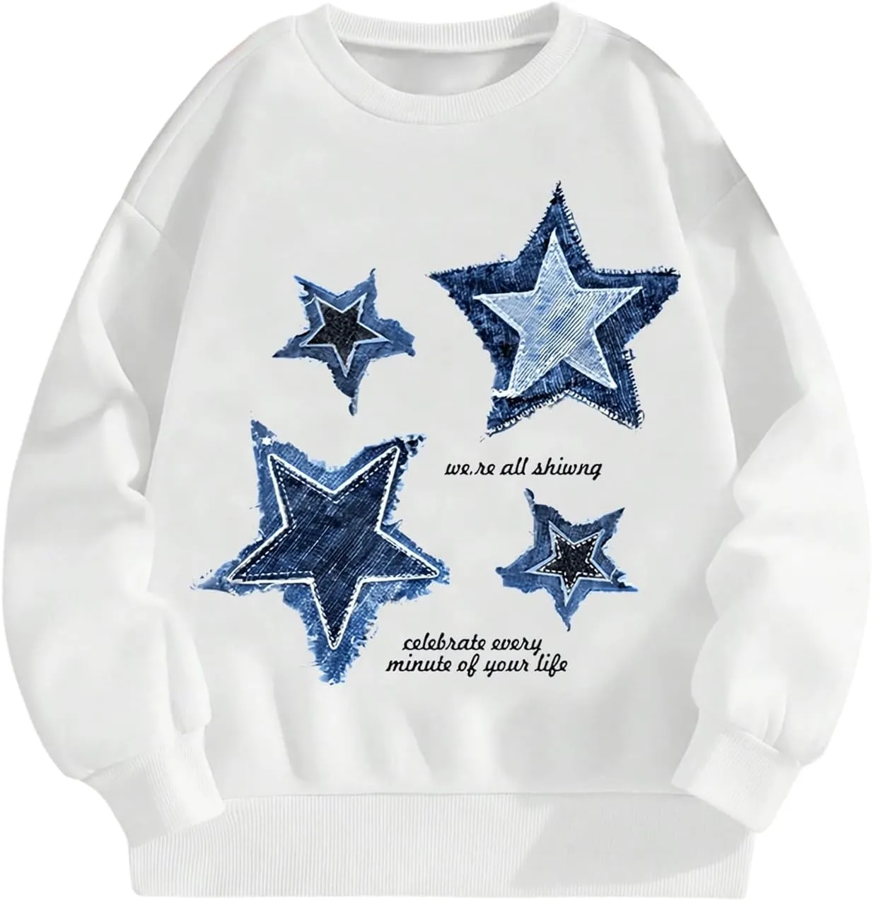 Floerns Girl's Star Graphic Crew Neck Sweatshirts Long Sleeve Y2k Pullover Tops