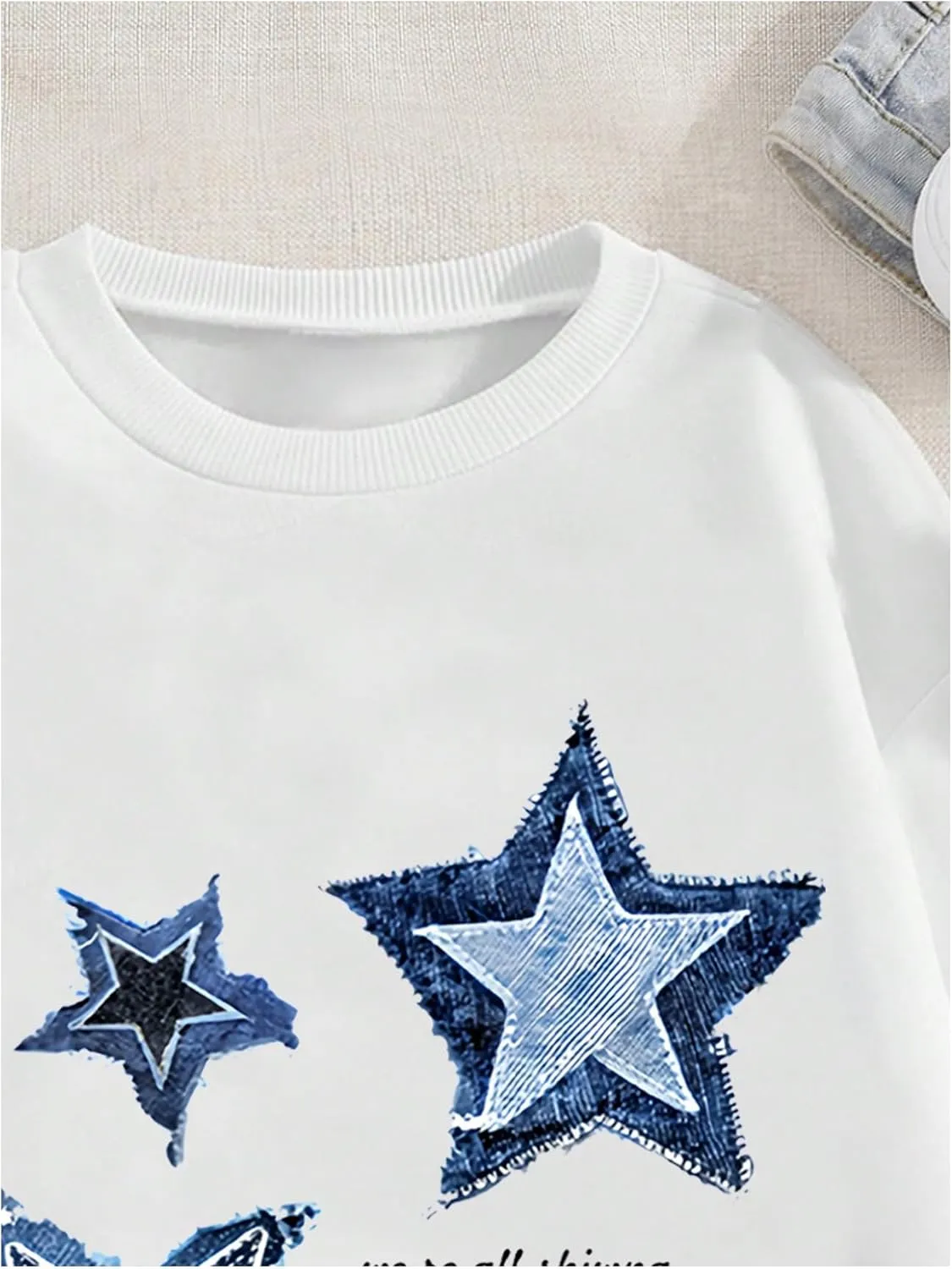 Floerns Girl's Star Graphic Crew Neck Sweatshirts Long Sleeve Y2k Pullover Tops
