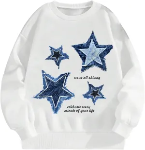 Floerns Girl's Star Graphic Crew Neck Sweatshirts Long Sleeve Y2k Pullover Tops
