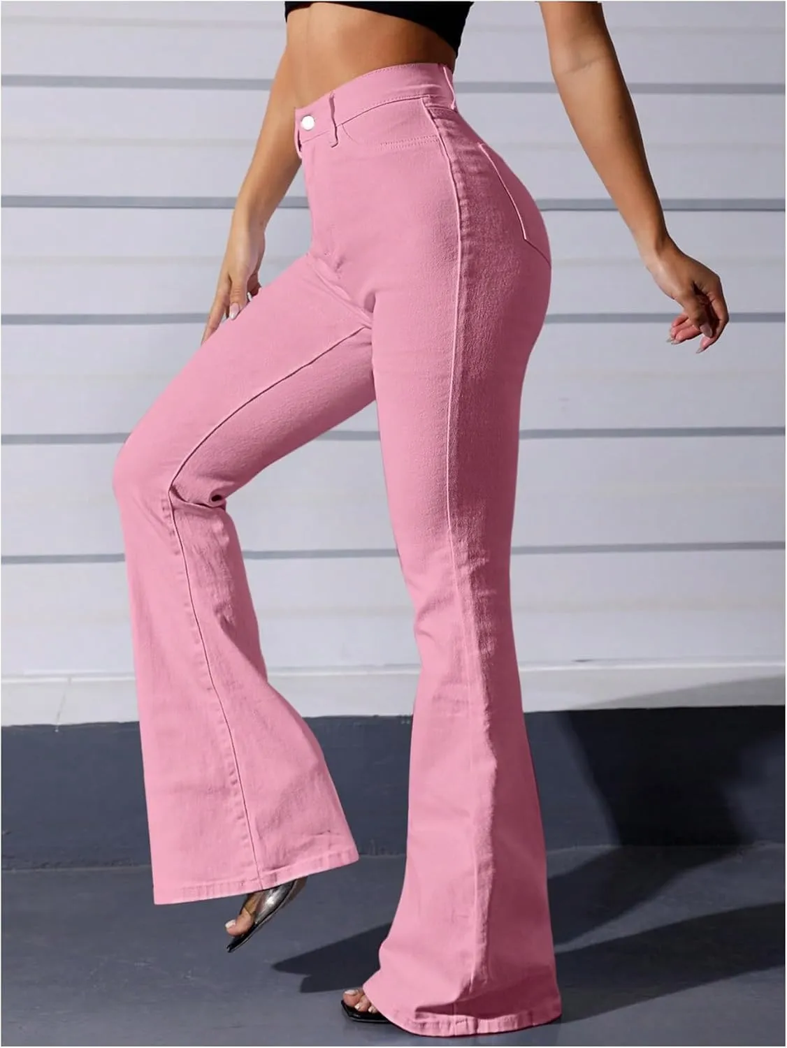 Floerns Women's High Waisted Flare Leg Jeans Zipper Fly Bell Bottom Denim Pants