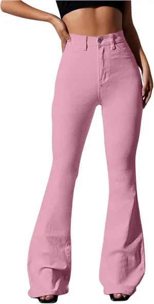 Floerns Women's High Waisted Flare Leg Jeans Zipper Fly Bell Bottom Denim Pants