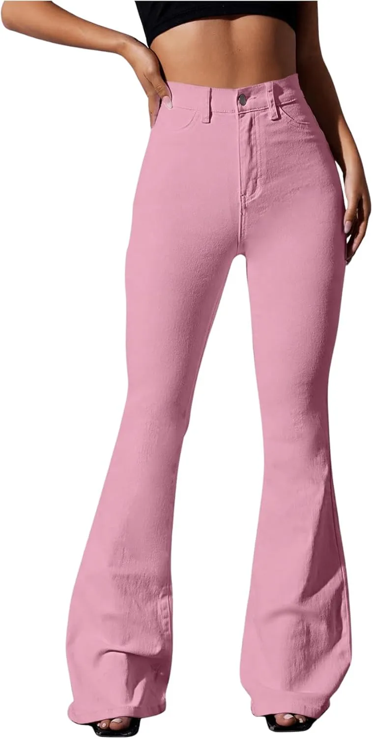 Floerns Women's High Waisted Flare Leg Jeans Zipper Fly Bell Bottom Denim Pants