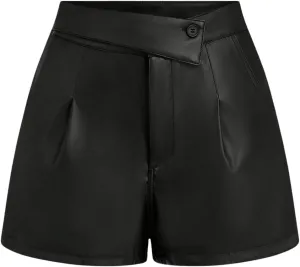 Floerns Women's PU Leather Straight Leg Mini Shorts Asymmetrical High Waisted Shorts