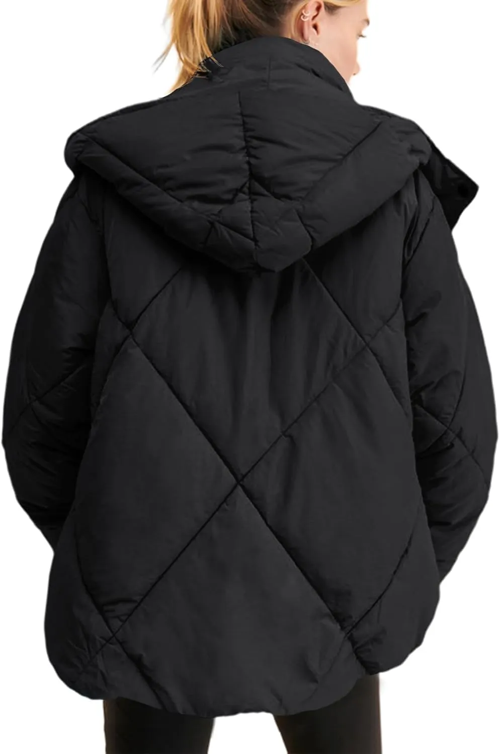 Flygo Womens Hooded Oversized Puffer Jacket Zip up Quilted Down Long Sleeve Winter Warm Hoodies Coat