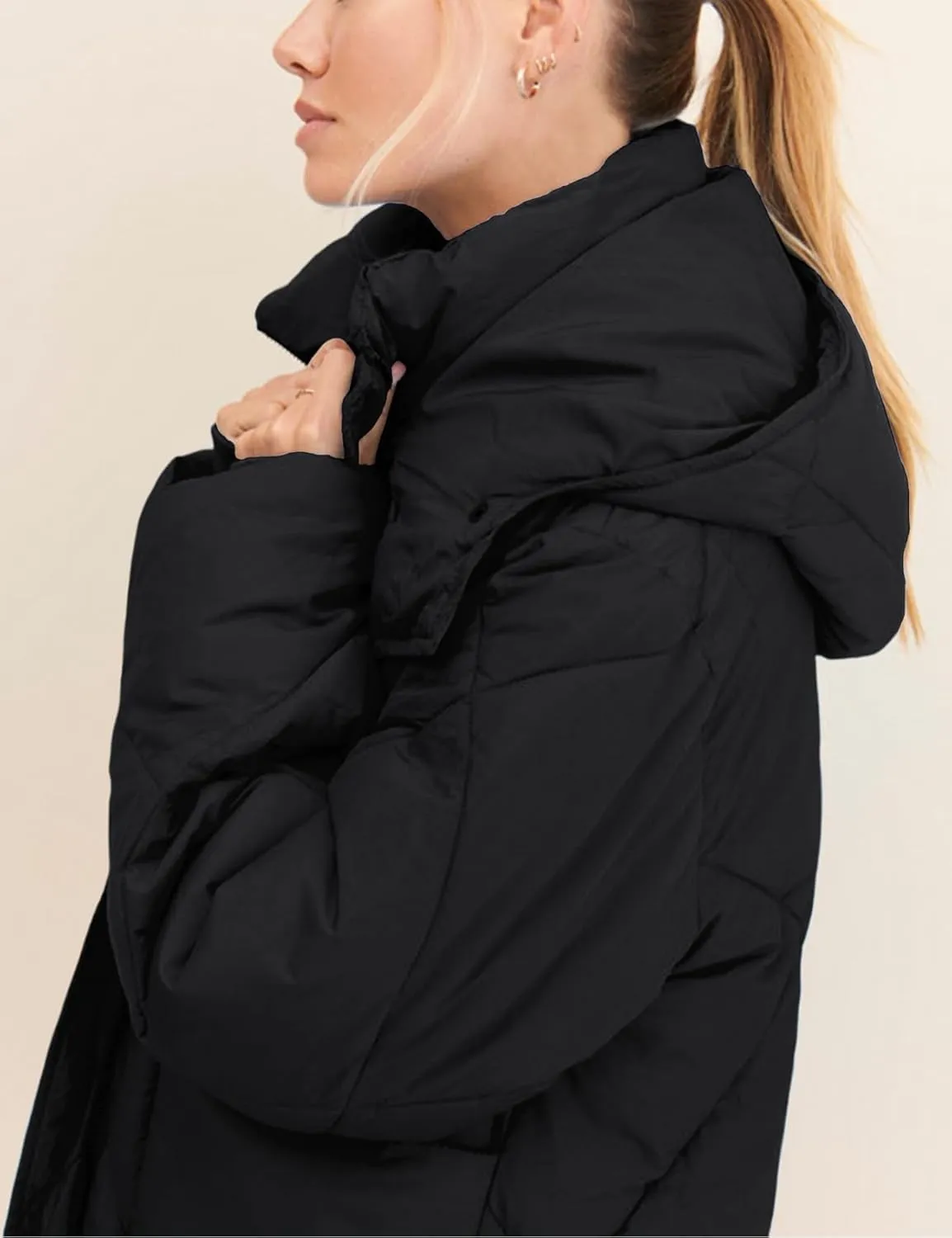 Flygo Womens Hooded Oversized Puffer Jacket Zip up Quilted Down Long Sleeve Winter Warm Hoodies Coat