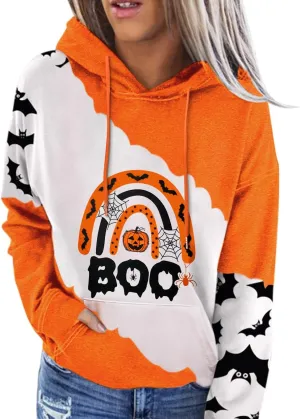 For G and PL Women's Halloween Long Sleeve Hoodie Graphic Drawstring Sweatshirt with Pocket