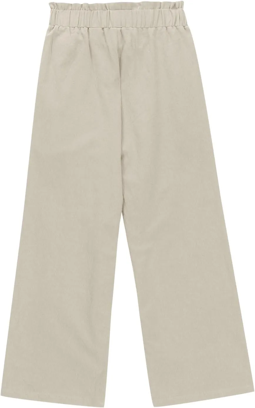 Girls Cotton Linen Palazzo Pants Wide Leg High Waist Smocked Flowy Trousers 2025 Kids Summer Beach Vacation Outfits