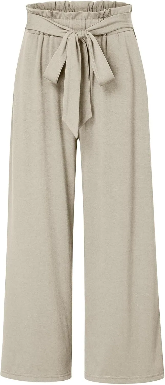 Girls Cotton Linen Palazzo Pants Wide Leg High Waist Smocked Flowy Trousers 2025 Kids Summer Beach Vacation Outfits