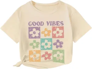 Girl's Floral Graphic Print Cute T Shirts Crew Neck Short Sleeve Clothes Loose Summer Cute Tops for Girls