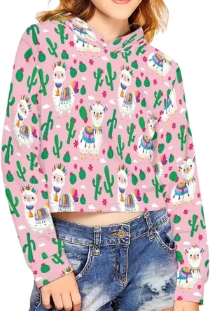 Girl's Shoulder Long Sleeve Cute Pullover Hoodie Sweatshirt Crop Top Tee Shirt 5-14 Years