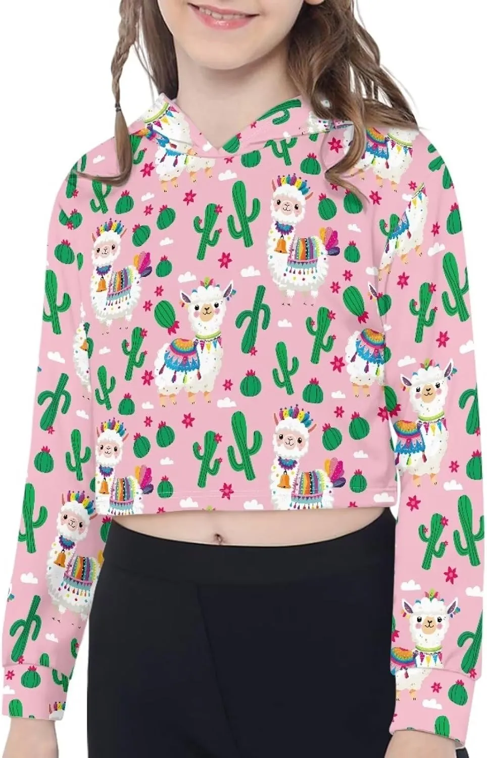 Girl's Shoulder Long Sleeve Cute Pullover Hoodie Sweatshirt Crop Top Tee Shirt 5-14 Years