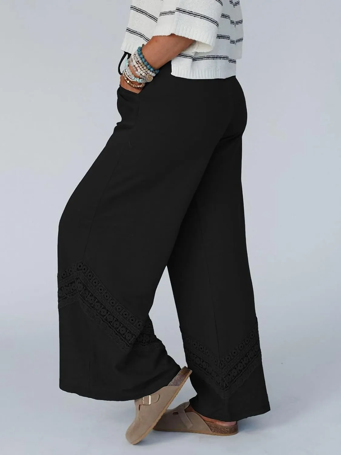 Gnveub Women's Lyrical Wide Leg Lounge Pants with Pocket High Waisted Adjustable Tie Knot Trousers