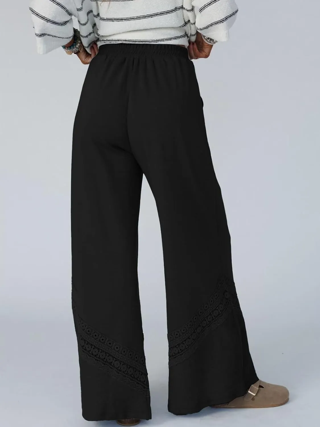 Gnveub Women's Lyrical Wide Leg Lounge Pants with Pocket High Waisted Adjustable Tie Knot Trousers