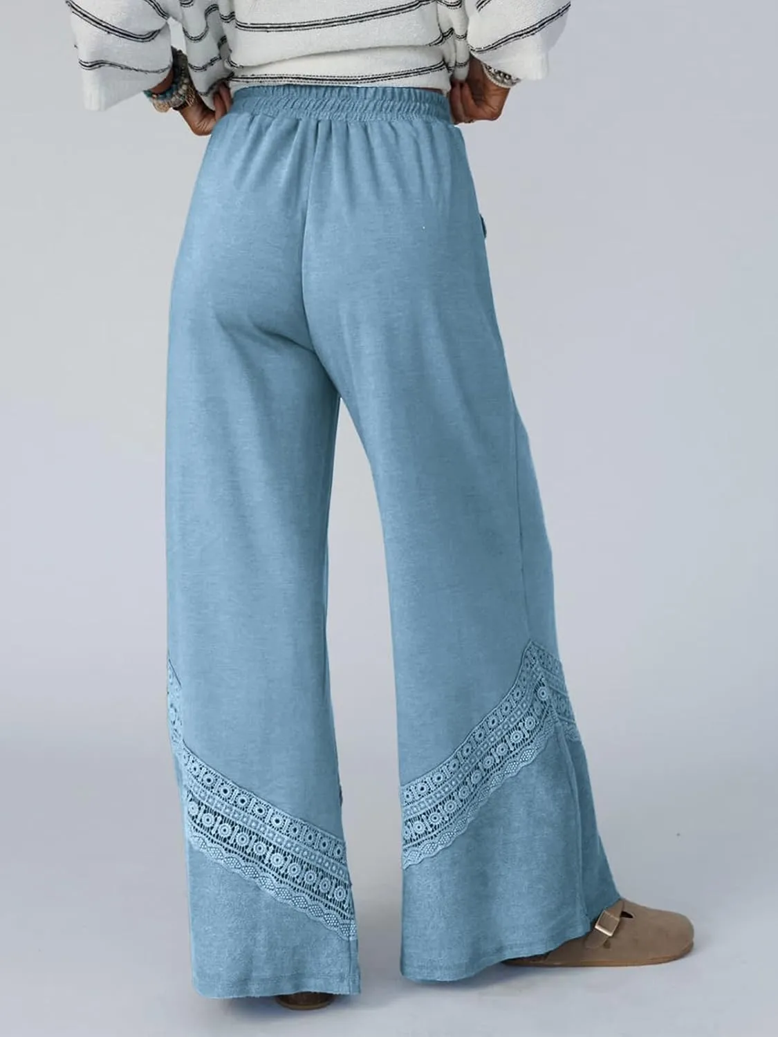 Gnveub Women's Lyrical Wide Leg Lounge Pants with Pocket High Waisted Adjustable Tie Knot Trousers