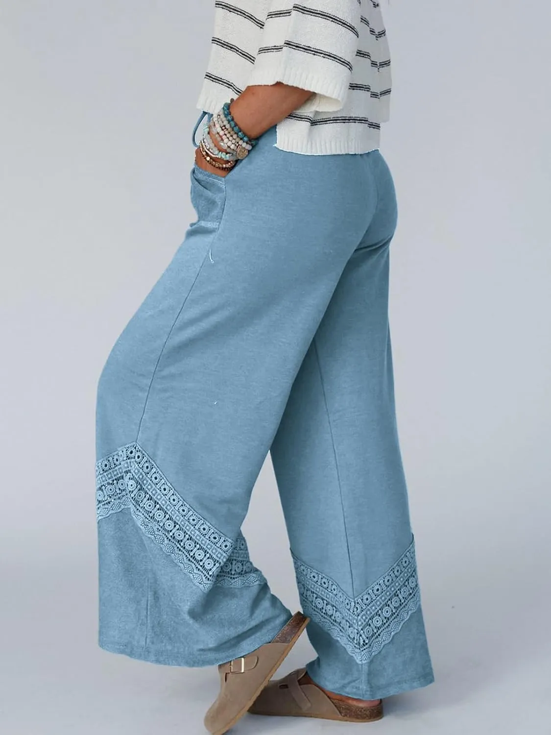 Gnveub Women's Lyrical Wide Leg Lounge Pants with Pocket High Waisted Adjustable Tie Knot Trousers