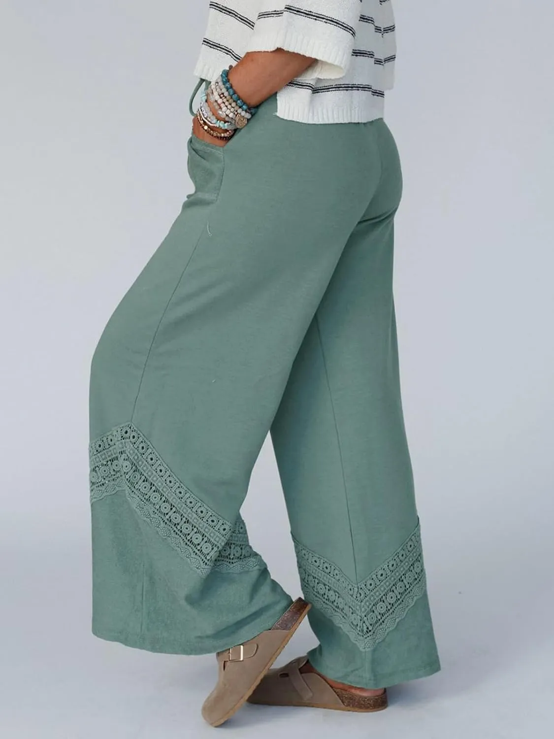 Gnveub Women's Lyrical Wide Leg Lounge Pants with Pocket High Waisted Adjustable Tie Knot Trousers