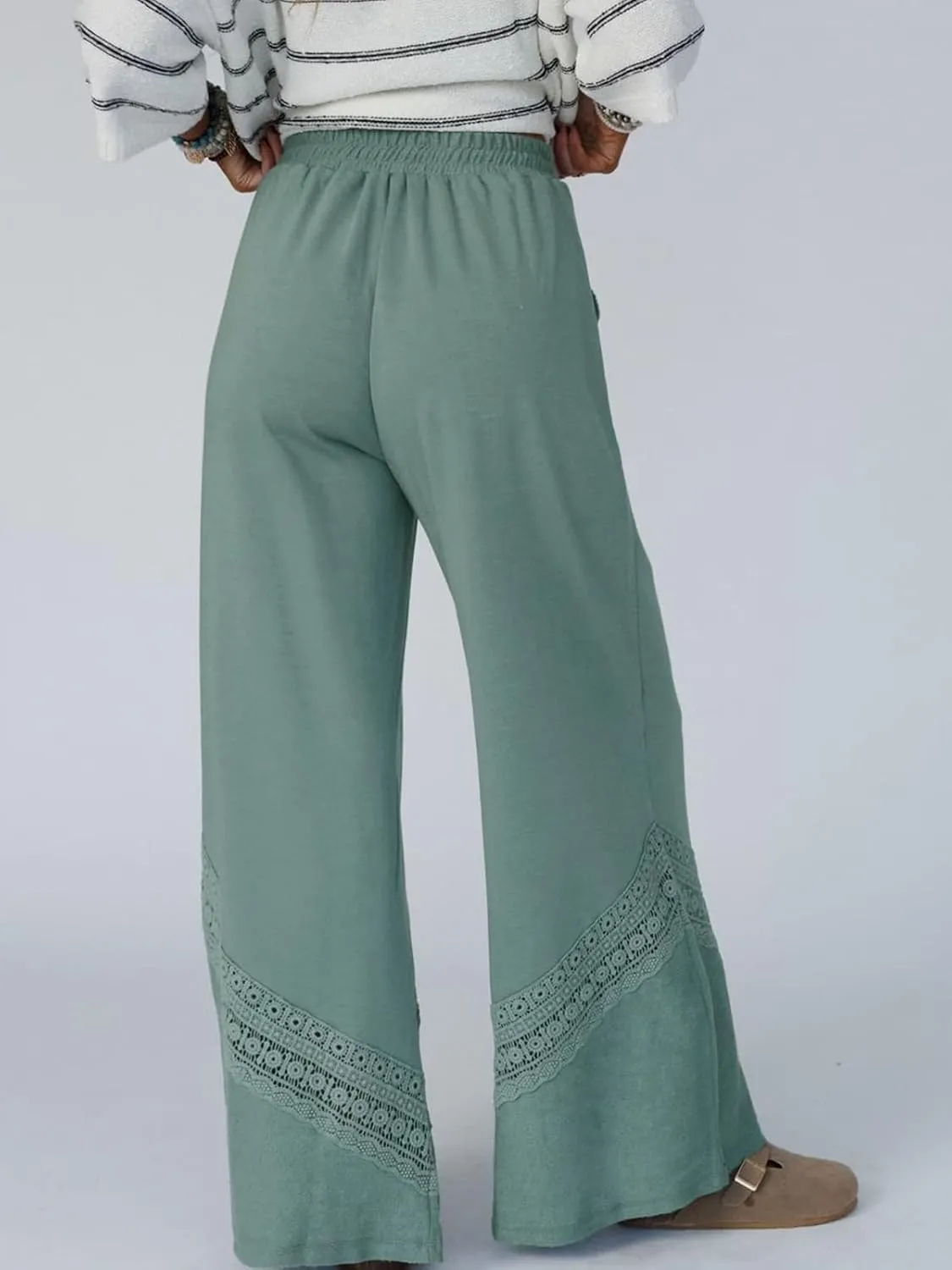 Gnveub Women's Lyrical Wide Leg Lounge Pants with Pocket High Waisted Adjustable Tie Knot Trousers