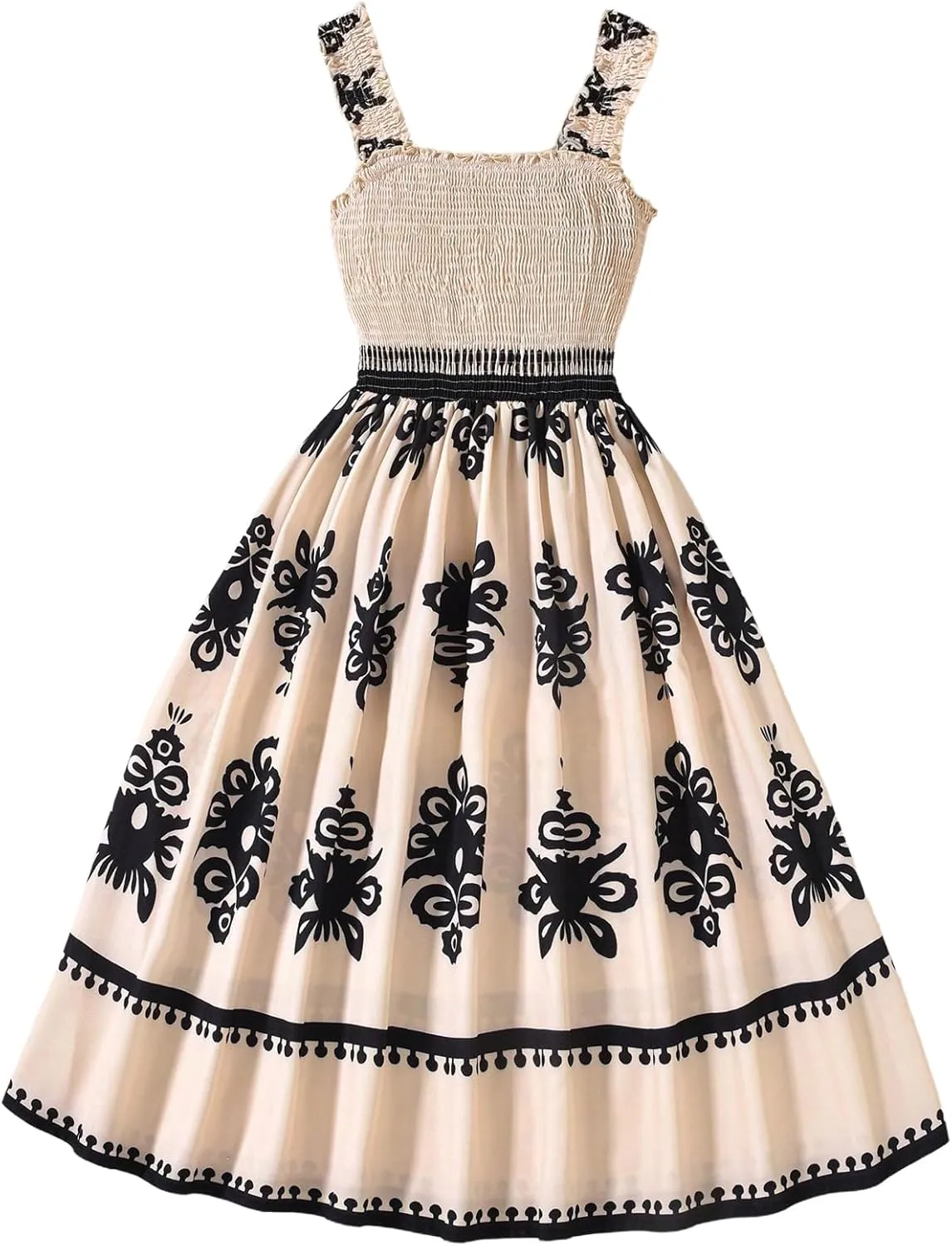 GORGLITTER Girl's Floral Flowy Midi Dress Sleeveless Strappy Shirred Tank Short Dresses Cute Summer Easter Dress 2025