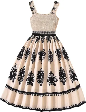 GORGLITTER Girl's Floral Flowy Midi Dress Sleeveless Strappy Shirred Tank Short Dresses Cute Summer Easter Dress 2025