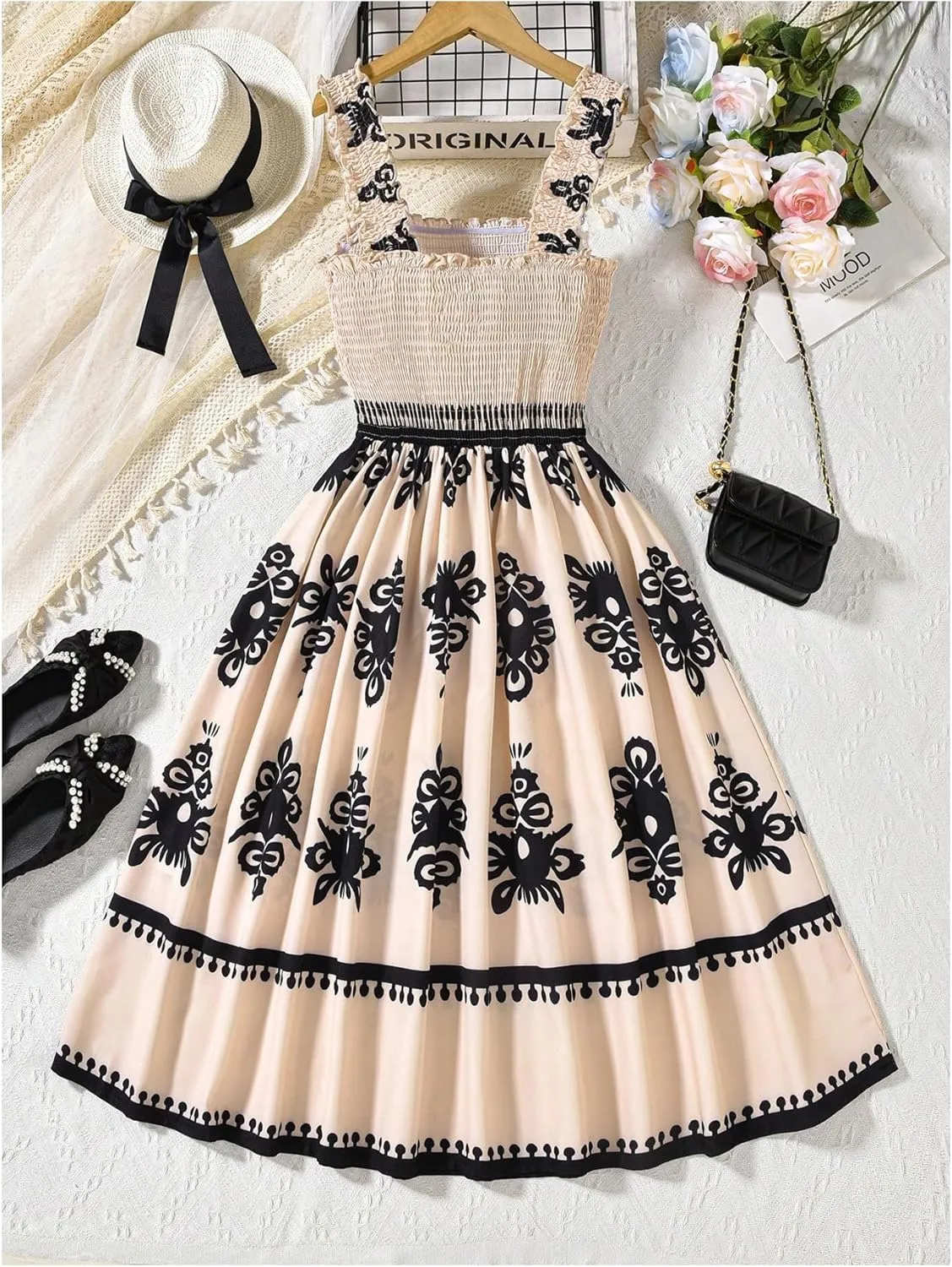 GORGLITTER Girl's Floral Flowy Midi Dress Sleeveless Strappy Shirred Tank Short Dresses Cute Summer Easter Dress 2025