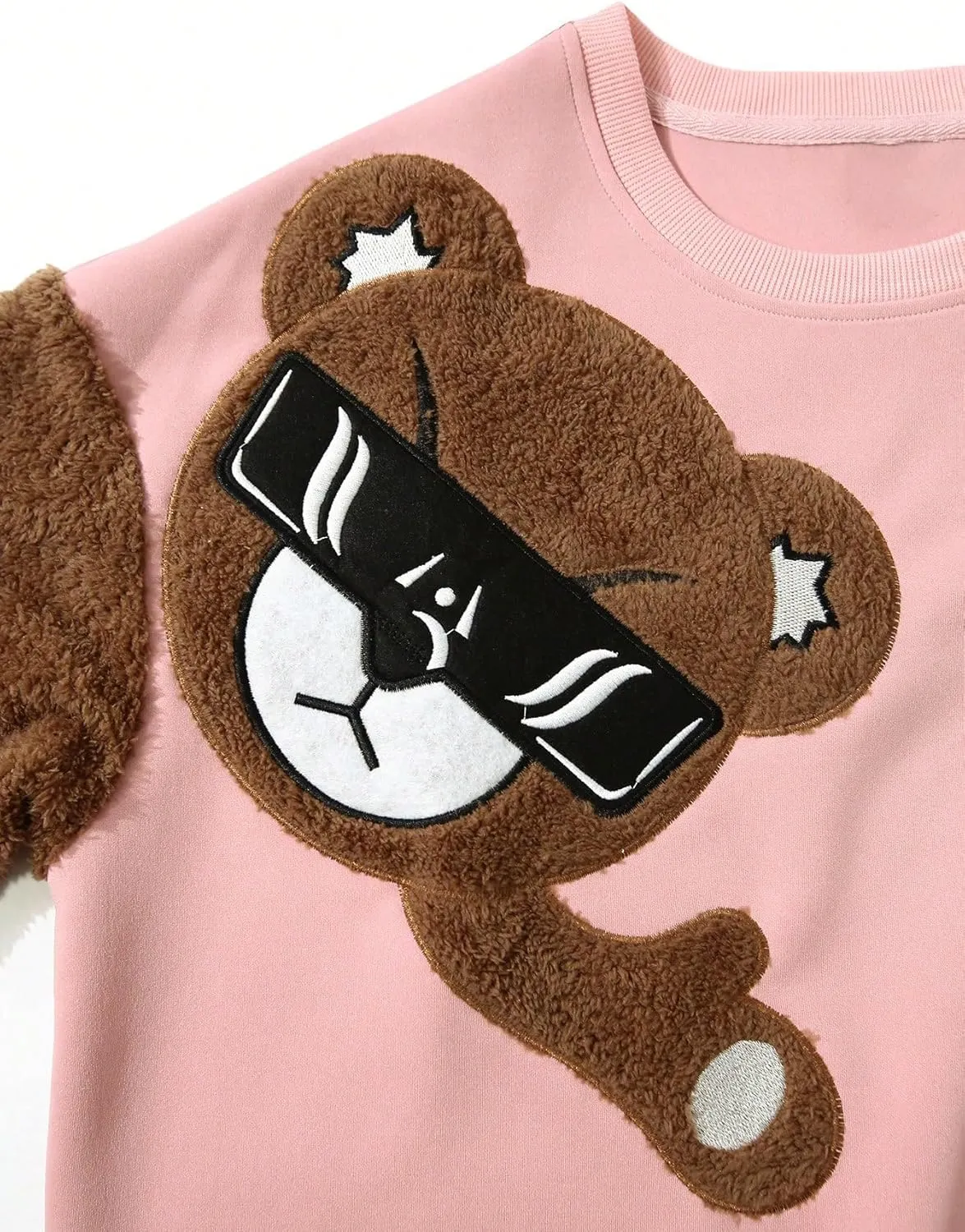 GORGLITTER Men's Bear Pattern Long Sleeve Sweatshirts Drop Shoulder Crewneck Pullover Tops