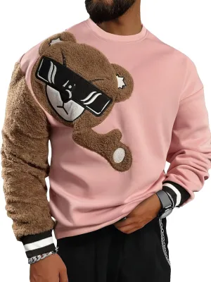 GORGLITTER Men's Bear Pattern Long Sleeve Sweatshirts Drop Shoulder Crewneck Pullover Tops
