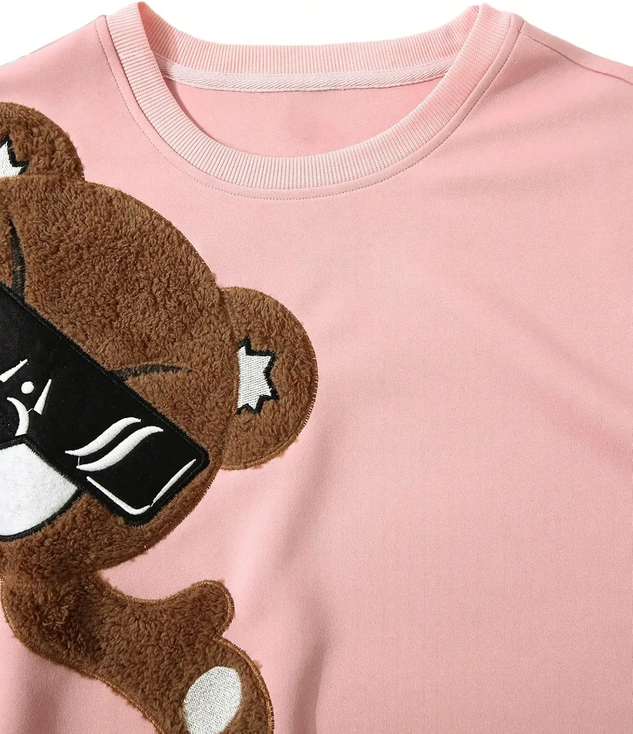 GORGLITTER Men's Bear Pattern Long Sleeve Sweatshirts Drop Shoulder Crewneck Pullover Tops