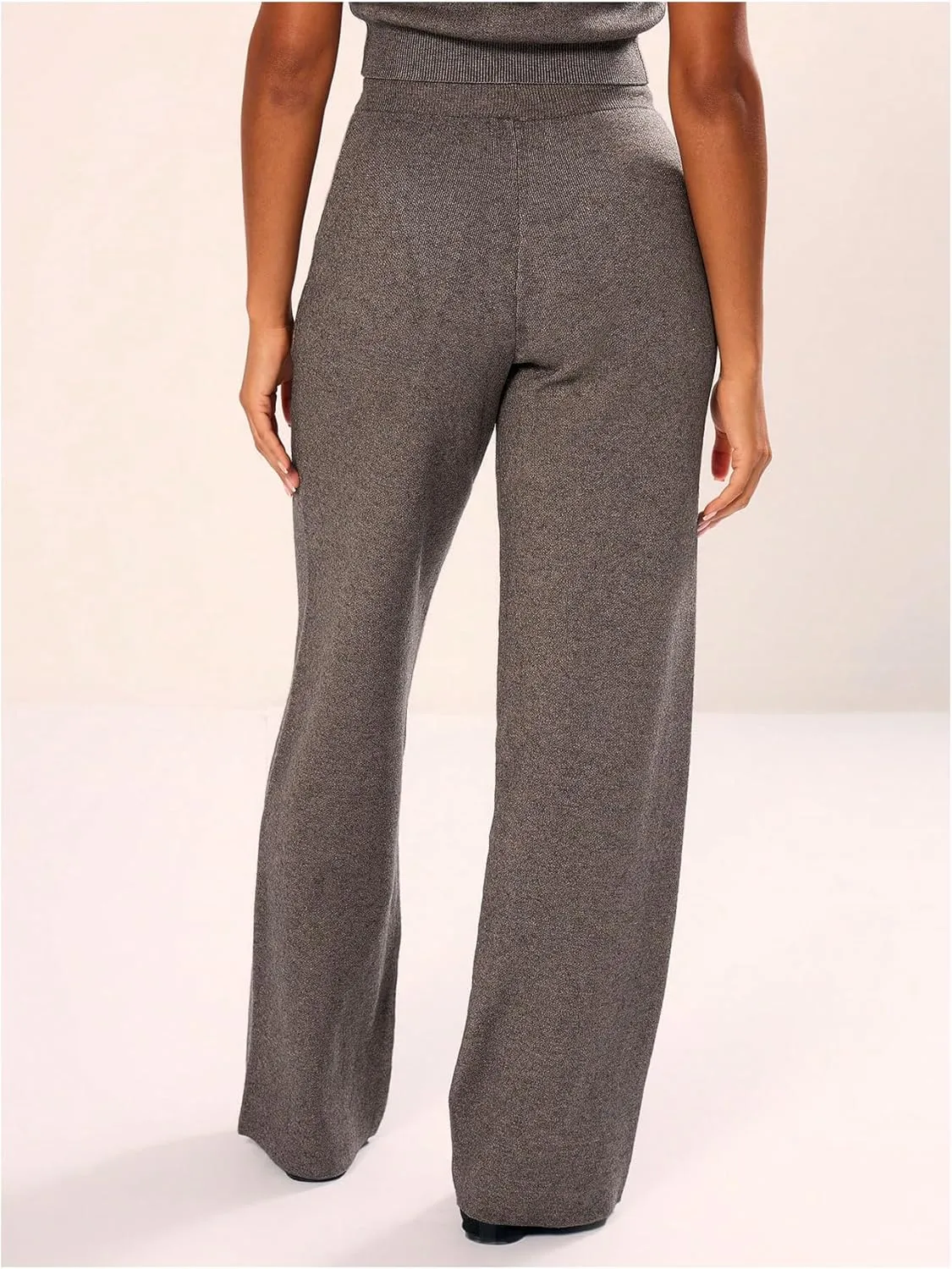 GORGLITTER Women's Solid Color Cable Knitted Flared Leg Pants Elastic Waist Bell Bottom Pant Streetwear