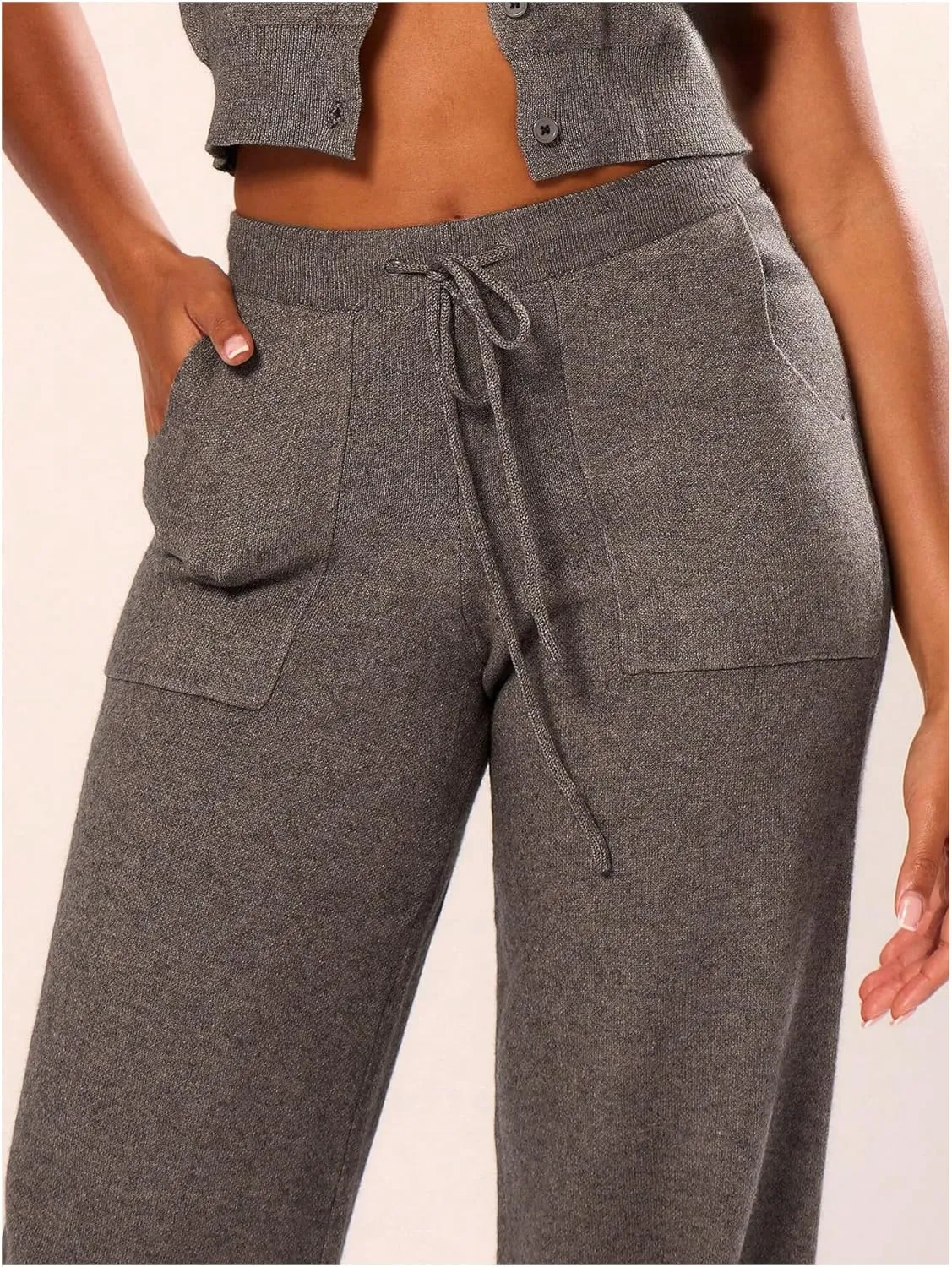 GORGLITTER Women's Solid Color Cable Knitted Flared Leg Pants Elastic Waist Bell Bottom Pant Streetwear