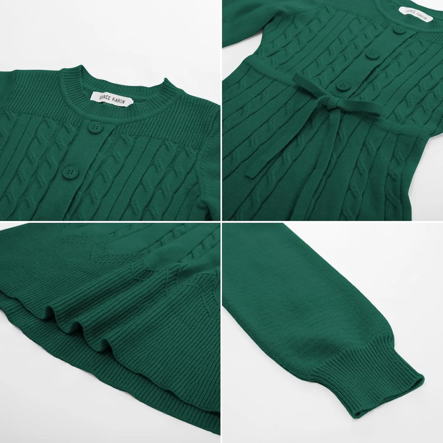 GRACE KARIN Girls Sweater Dress Fall Winter Long Sleeve Kids Fashion Drawstring Waist Cable Knit Dresses Size 5-12