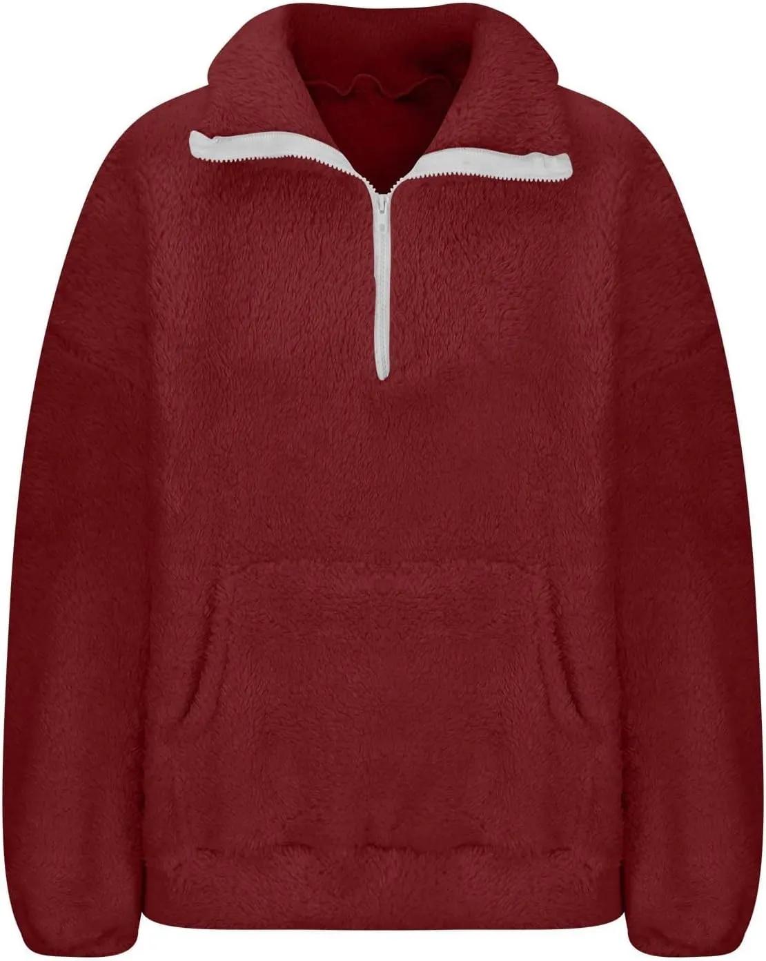Gumipy Quarter Zip Pullover Women Stand Colar Thick Fleece Half Zip Pullover Trendy Drop Shoulder Cropped Sweater with Pocket
