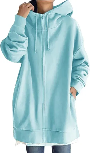 Gumipy Zip Up Hoodie Women Plus Size Drastring Zip Up Jackets Hoodies Y2K Long Sleeve Sweatshirt Dress Pullover with Pockets